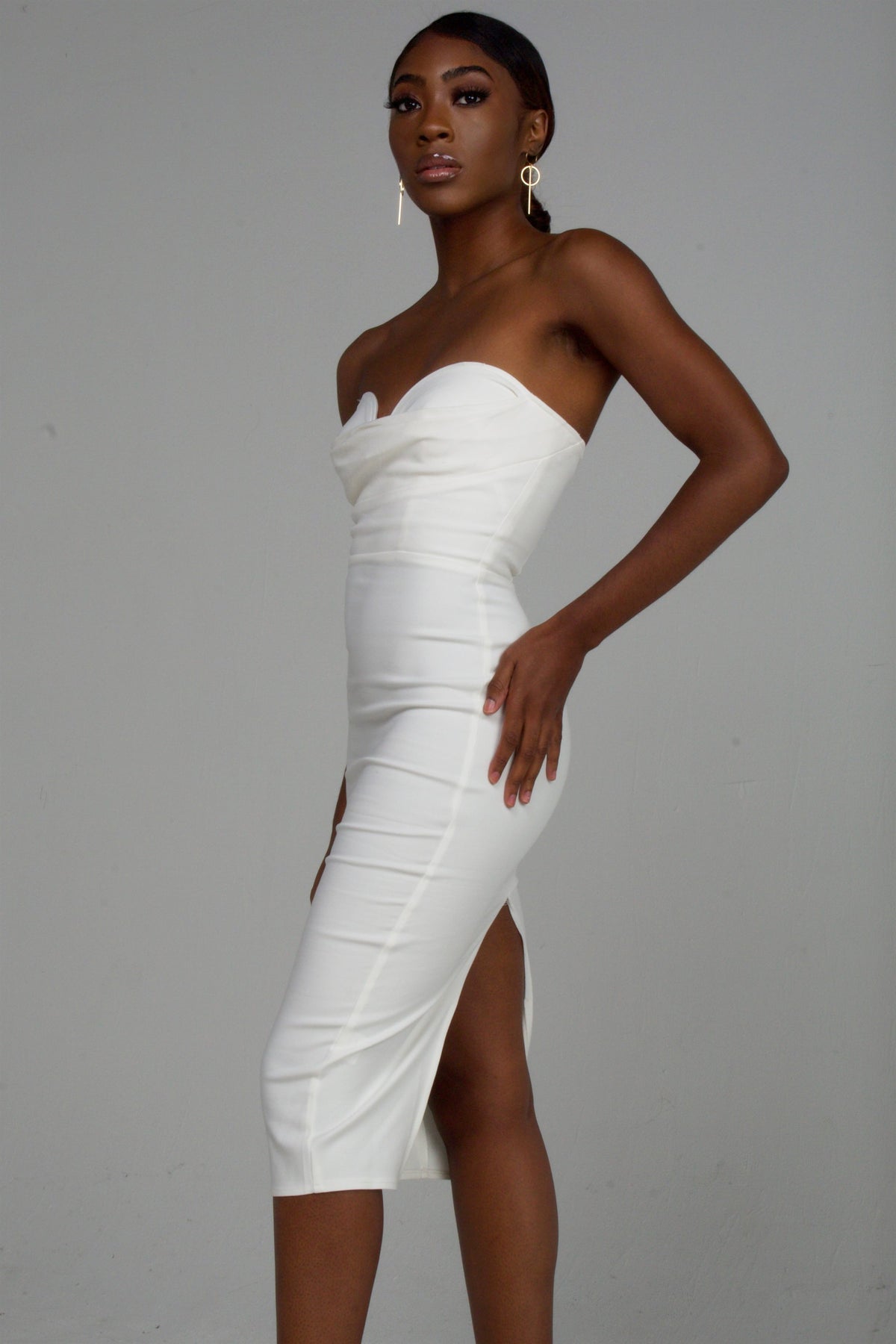 More To Come Sophia Strapless Midi Dress in White - Tiff'sLux Re